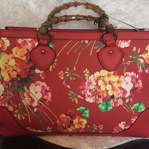 Floral Bamboo Handle Satchel